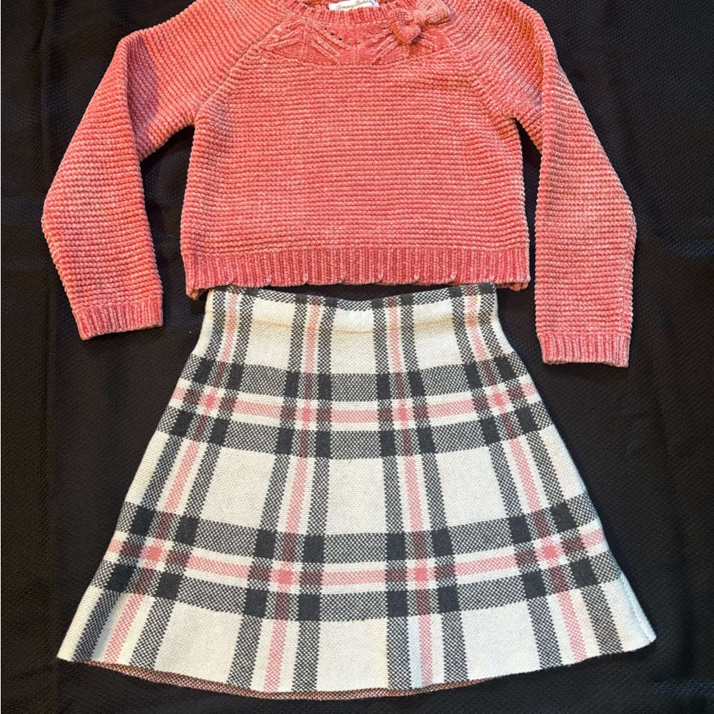 Tommy Bahama Pink Sweater and Plaid Skirt Set